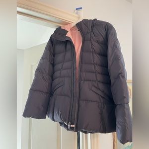 Dark gray and pink both face girls coat with hood size large/14-16